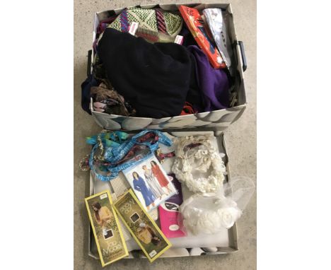 A box of assorted vintage accessories to include belts, tights, ties, socks &amp; bridal head dresses.  