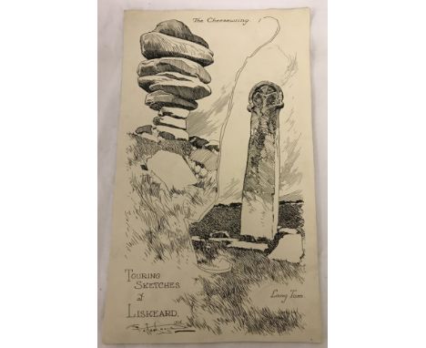 Cycling Artist Frank Patterson, 1930's original pen and ink sketch. Entitled "Touring Sketches at Liskeard" and depicting The