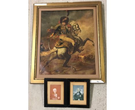 3 x  Napoleonic themed prints. Comprising:- 2 small framed &amp; glazed Baxter oil prints of Wellington and Nelson, together 