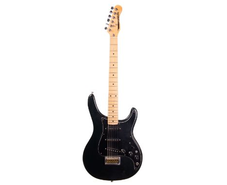 1983 Washburn Force 3 electric guitar, made in Japan, ser no. 83xx74; Finish: black, various blemishes and surface scratches;