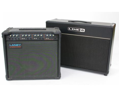 Line 6 2 x 12 guitar amplifier speaker cabinet; together with a Laney Linebacker Electronic KD guitar amplifier (2)