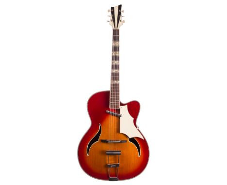 1950s Klira archtop guitar, made in Germany; Finish: cherry sunburst; refinish, light surface marks; Fretboard: rosewood; Fre