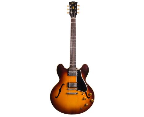 1958 Gibson ES-335 semi-hollow body electric guitar, made in USA, ser. no. A2xxx0, FON T4xxx5; Finish: sunburst, mild checkin