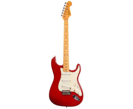 Johnny Meeks - 1965 Fender Stratocaster electric guitar, made in USA, ser. no. L5xxx9; Finish: Dakota red, refinish, minor ch