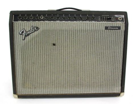 1983 Fender Showman guitar amplifier, made in USA, ser. no. F308728, tolex in tired condition, rip to front grille, appears t