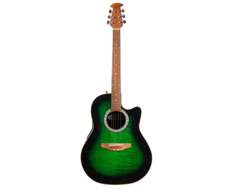 Ovation Celebrity model CC024 electro-acoustic bowl back guitar, made in Korea, ser. no. 3xxxxx5; Finish: green burst; Fretbo