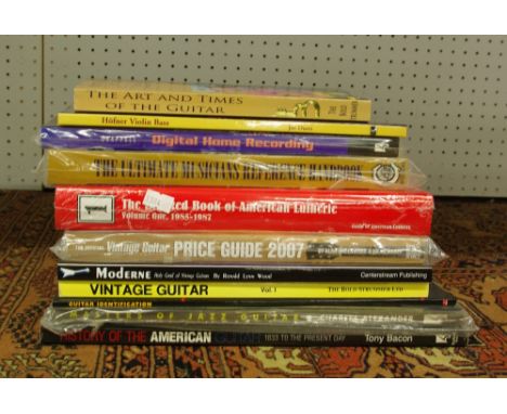 Eleven guitar reference books including Joe Dunne - 'Hofner Violin Beatle Bass', Tony Bacon - 'History of the American Guitar