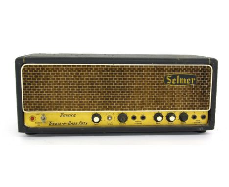 Early 1960s Selmer Truvoice Treble 'n' Bass Fifty guitar amplifier head, made in England, ser. no. 25419, re-covered, missing