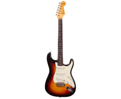 1963 Fender Stratocaster electric guitar, made in USA, serial no. 9xxx9; Finish: original three tone sunburst, generally good