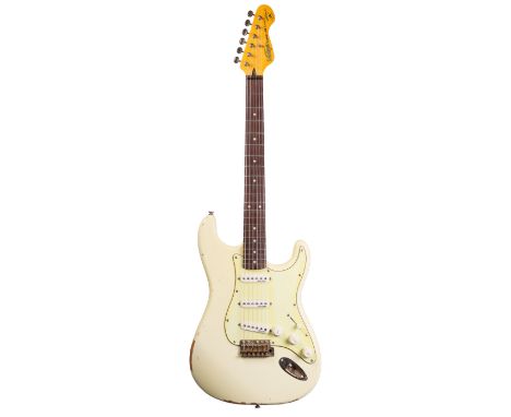 Vintage Signature Series Thomas Blug electric guitar; Finish: stressed vintage white; Fretboard: rosewood; Frets: good; Elect