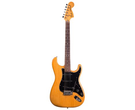 Late 1970s Fender Stratocaster electric guitar, made in USA, ser. no. S9xxxx7; Finish: natural, small number of blemishes; Fr