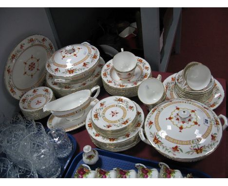 A Quantity of Royal Worcester 'Chamberlain' Tea and Dinnerwares, including tureens, sauce boats, dinner plates, soup dishes, 