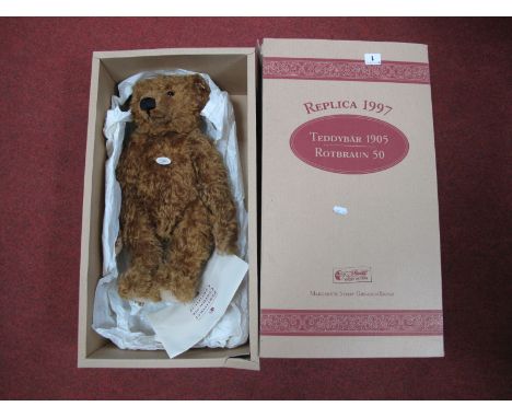 Steiff 404306 Red/Brown 50 Teddy Bear 1905 Replica, 1997, button to ear, black and white chest tag Limited Edition 03999 of 6