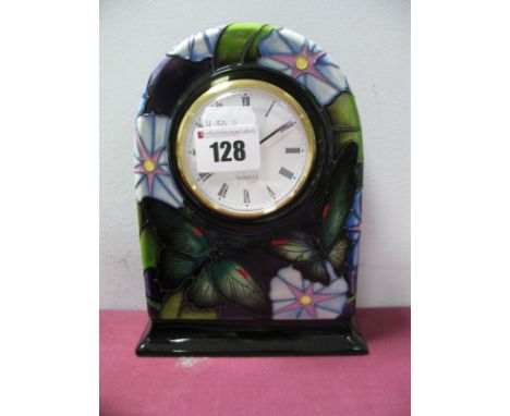 A Moorcroft Pottery Clock, decorated with the 'Trial' Bellbind design by Emma Bossons, impressed and painted marks and dated 
