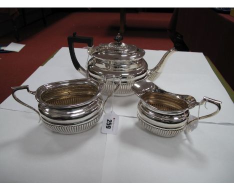 Three Piece Plated Tea Service, with gadrooned decoration. 