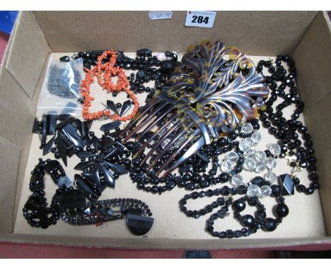 Decorative Hair Comb, XIX Century black panel bracelet (damages), beads etc:- One Box
