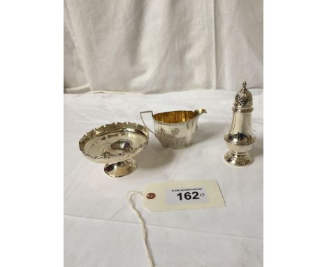  Sale Item:    SILVER BON BON DISH SUGAR CASTER &amp; CREAM JUG  Vat Status:   No Vat   Buyers Premium:  This lot is subject 