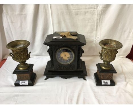  Sale Item:    3 PCE CLOCK SET- BADLY DAMAGED (AF)  Vat Status:   No Vat   Buyers Premium:  This lot is subject to a Buyers P