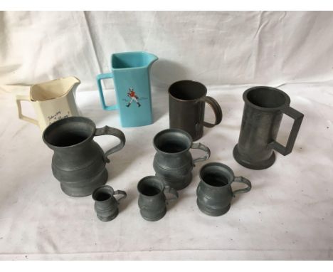  Sale Item:    BOX PEWTER MEASURES &amp; WHISKY JUGS  Vat Status:   No Vat   Buyers Premium:  This lot is subject to a Buyers