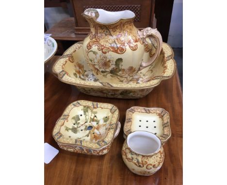  Sale Item:    GOLD FLORAL EWER &amp; BASIN SET   Vat Status:   No Vat   Buyers Premium:  This lot is subject to a Buyers Pre