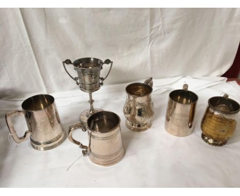 Sale Item:    6 SILVER PLATED SPORTING CUP &amp; TANKARDS  Vat Status:   No Vat   Buyers Premium:  This lot is subject to a 