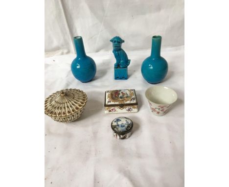  Sale Item:    3 ASSORTED BOXES VASES DOG &amp; CUP (AF)  Vat Status:   No Vat   Buyers Premium:  This lot is subject to a Bu