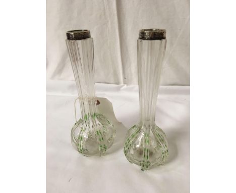  Sale Item:    PAIR GLASS BUD VASES WITH SILVER COLLARS  Vat Status:   No Vat   Buyers Premium:  This lot is subject to a Buy