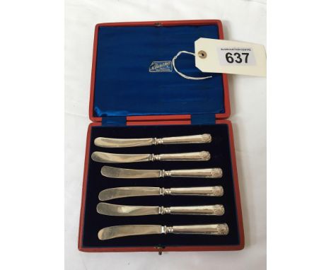  Sale Item:    CASED SET 6 SILVER TEA KNIVES   Vat Status:   No Vat   Buyers Premium:  This lot is subject to a Buyers Premiu