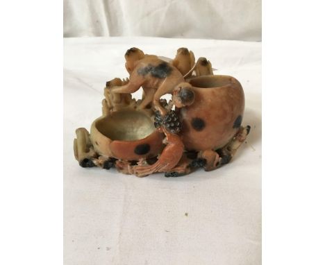  Sale Item:    MONKEY &amp; BIRD SOAPSTONE ORNAMENT (AF)  Vat Status:   No Vat   Buyers Premium:  This lot is subject to a Bu