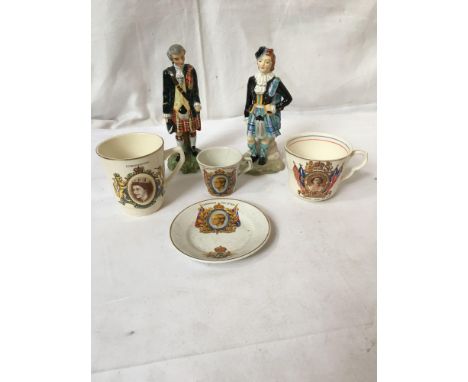  Sale Item:    2 RADNOR HIGHLAND FIGURES &amp; COMMERATIVE WARE CUPS ETC (AF)  Vat Status:   No Vat   Buyers Premium:  This l