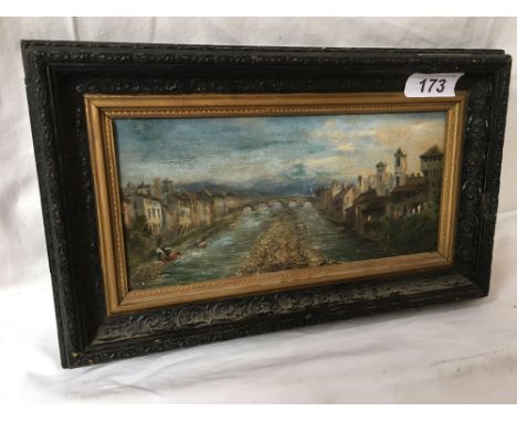  Sale Item:    OIL PAINTING RIVER &amp; BRIDGE (AF)   Vat Status:   No Vat   Buyers Premium:  This lot is subject to a Buyers