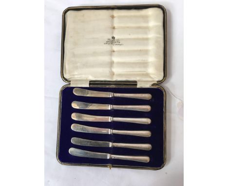  Sale Item:    CASED SET 6 SILVER TEA KNIVES   Vat Status:   No Vat   Buyers Premium:  This lot is subject to a Buyers Premiu