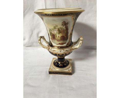  Sale Item:    DERBY &amp; BLUE GILT URN GUYS CLIFF WARWICK (AF)  Vat Status:   No Vat   Buyers Premium:  This lot is subject