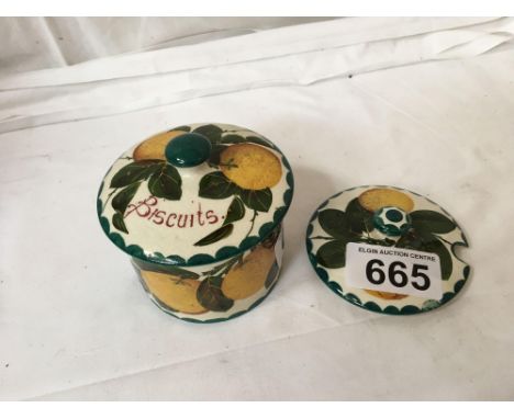  Sale Item:    WEMYSS BISCUIT BARREL &amp; LID (AF)   Vat Status:   No Vat   Buyers Premium:  This lot is subject to a Buyers