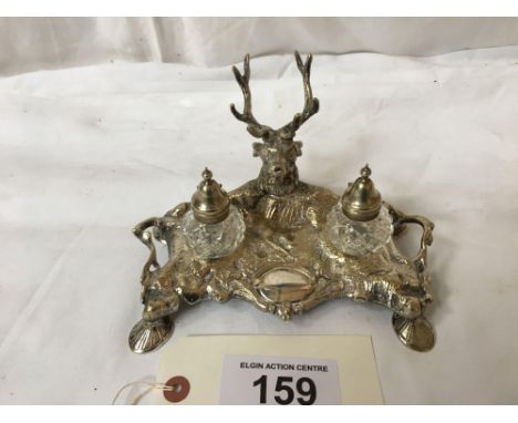 Sale Item:    SILVER PLATED DEER INK STAND   Vat Status:   No Vat   Buyers Premium:  This lot is subject to a Buyers Premium