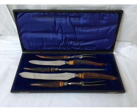  Sale Item:    CASED HORN HANDLED SILVER PLATED CARVING SET  Vat Status:   No Vat   Buyers Premium:  This lot is subject to a