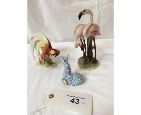  Sale Item:    HEREND RABBITS &amp; 2 GERMAN &amp; AUSTRIAN BIRD ORNAMENTS  Vat Status:   No Vat   Buyers Premium:  This lot 