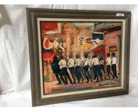  Sale Item:    OIL PAINTING MODERN JAZZ FUNERAL EUREKA BAND (NO GLASS AF)  Vat Status:   No Vat   Buyers Premium:  This lot i