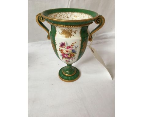  Sale Item:    ROYAL WORCESTER GREEN &amp; GILT VASE  Vat Status:   No Vat   Buyers Premium:  This lot is subject to a Buyers