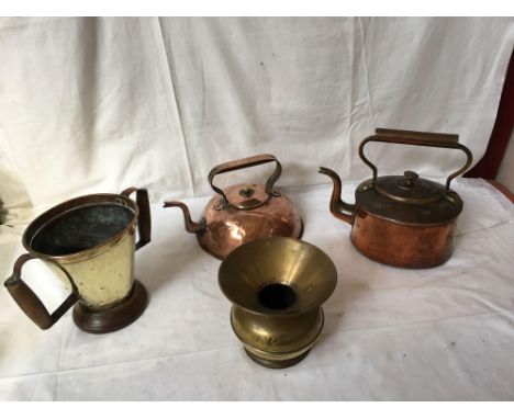  Sale Item:    BOX COPPER KETTLES VASE &amp; BRASS SPITOON  Vat Status:   No Vat   Buyers Premium:  This lot is subject to a 