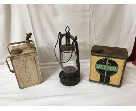  Sale Item:    BOX ESSO BLUE PARAFFIN TIN LAMP &amp; DETTON CAN (AF)  Vat Status:   No Vat   Buyers Premium:  This lot is sub