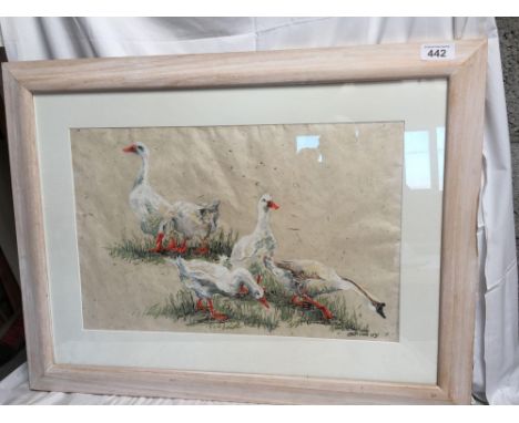  Sale Item:    PASTEL &amp; CHARCOAL PAINTING GEESE BY G M WILSON  Vat Status:   No Vat   Buyers Premium:  This lot is subjec