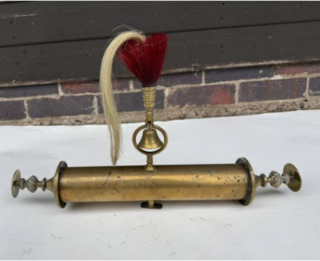 Equestrian Roller bar brass with bell and horsehair plume. Heavy horse saddle decoration. Quite rare.