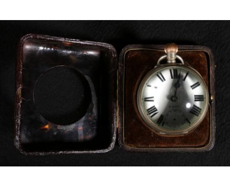 Goliath pocket watch, with bull eye glass and associated tortoiseshell easel frame, 11cm CONDITION REPORT: Watch glass is loo