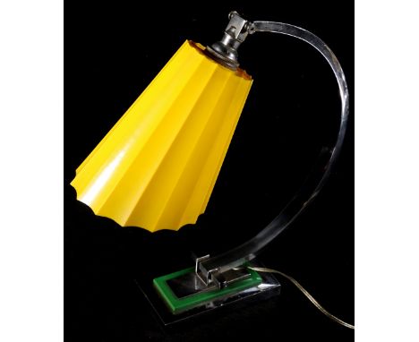 Art Deco chrome table top, lamp with J S Peress Ltd plastic shade