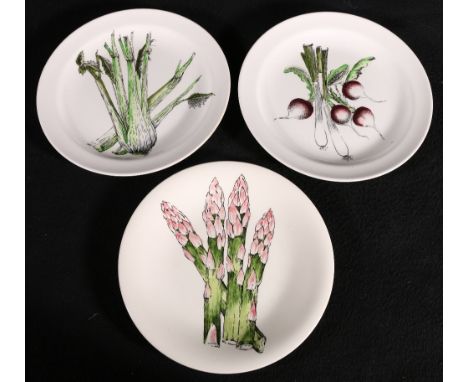 Three Royal Staffordshire vegetable plates, by Clarice Cliff Day, radish, leek and asparagus (3)