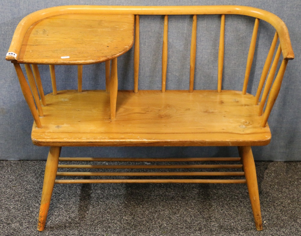Vintage Chippy Heath elm telephone table in the Ercol style, 87cm wide.