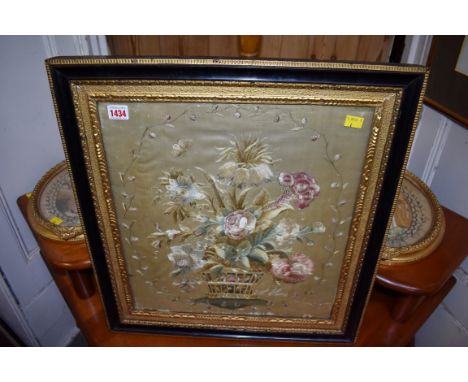 A Georgian silk petit point floral panel, 44.5 x 41cm. 