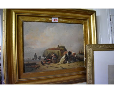 J Mouinhout, 'A&nbsp;Hard Day's Work', signed and dated 1839, oil on panel, 22.5 x 30cm. 