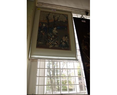 A Japanese woodblock print of three Geisha,&nbsp;36 x 24cm.&nbsp; 